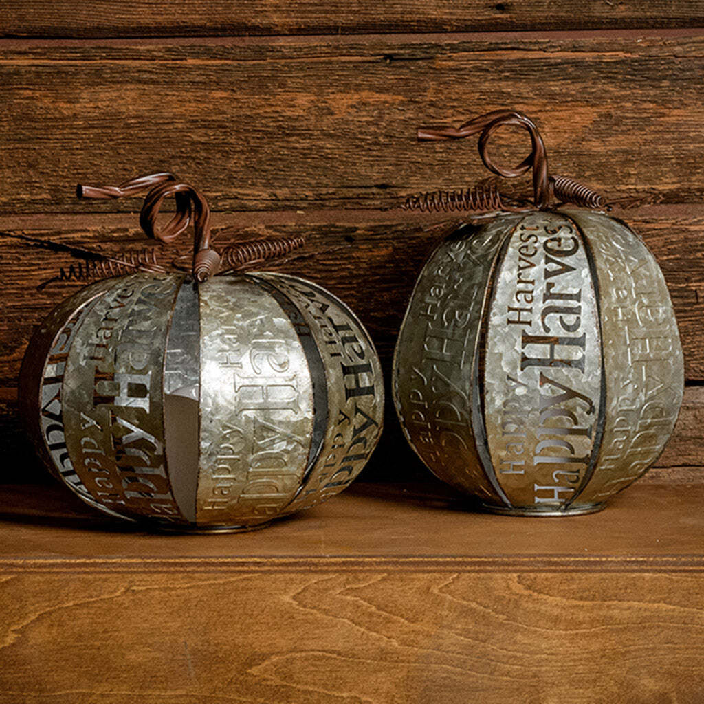 Harvest Time Set of 2 Lighted Metal Pumpkins
