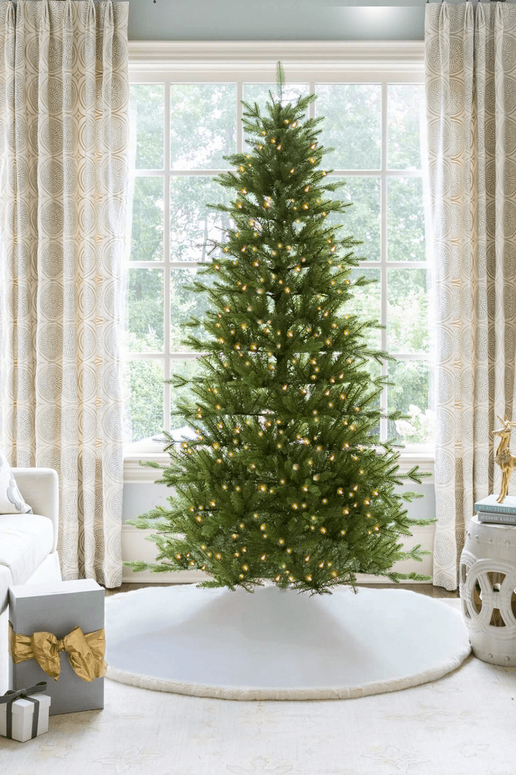 7.5' Alpine Fir Slim Artificial Christmas Tree 650 Warm White Led Lights