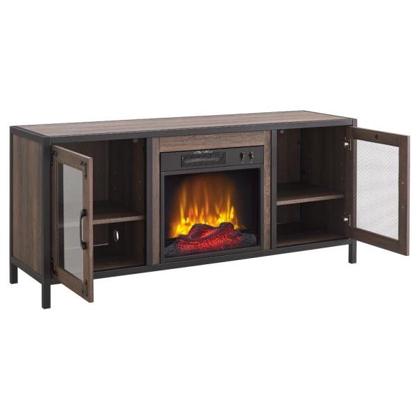 54 in. Media Electric Fireplace Full Metal Industrial Frame in Charcoal Oak