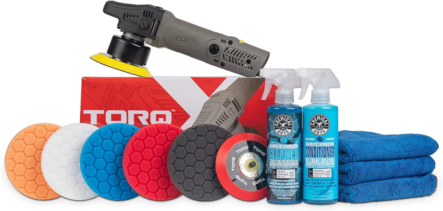 Random Orbital Polisher, Complete Detailing Kit with Pads, Pad Cleaner & Conditioner, Towels (Safe for Cars, Trucks, SUVs, & More) 700W, Orbit 8mm - 12 Items