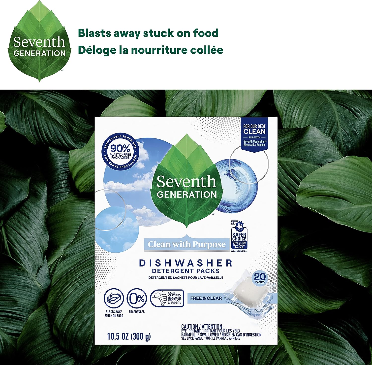 Seventh Generation Dishwasher Detergent Packs for Sparkling Dishes Free & Clear Dishwasher Tabs 45 Count, Pack of 2 (Packaging May Vary)