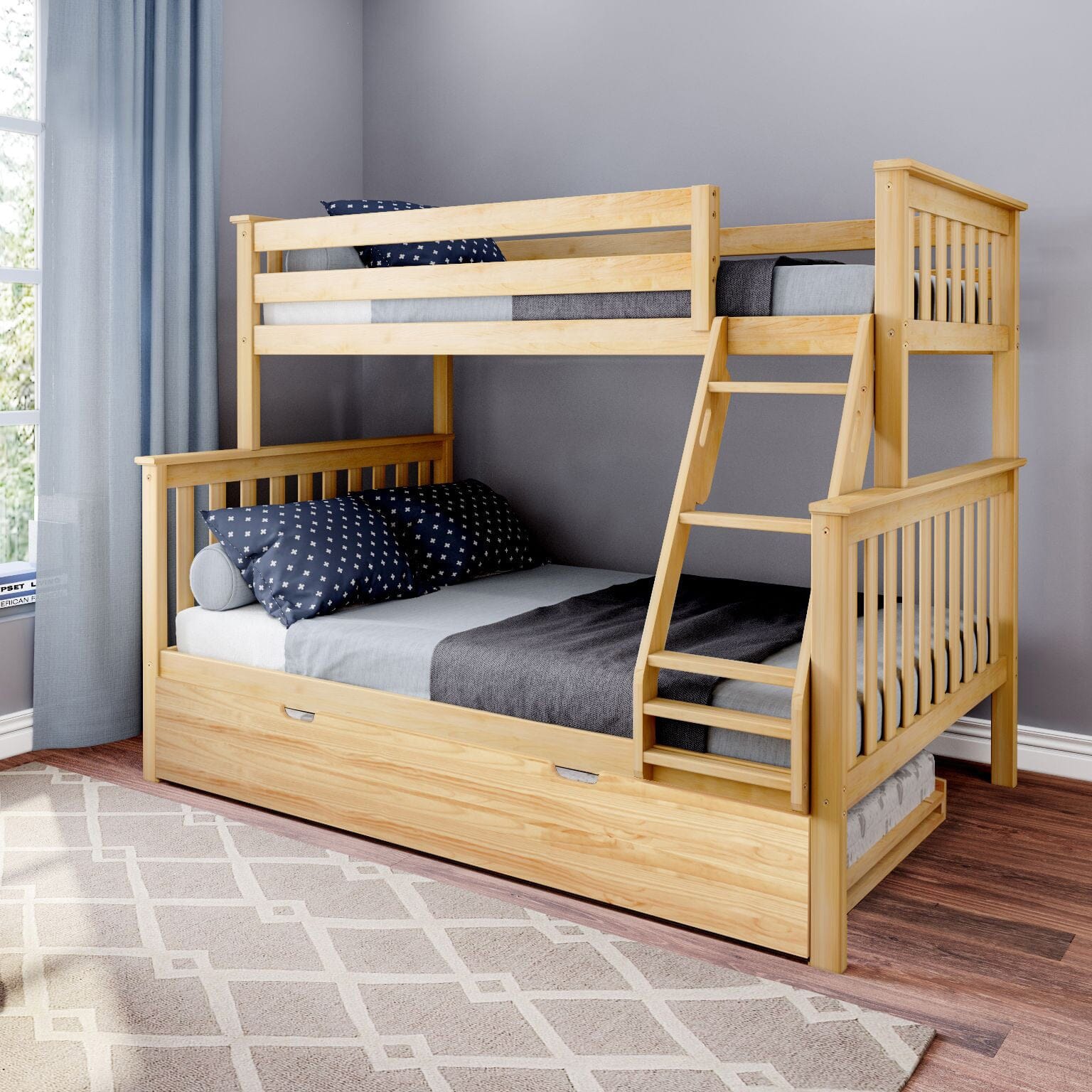 🎄Store Closing Sale💖Kids Solid Wood Twin-Over-Full Bunk Bed + Trundle Bed