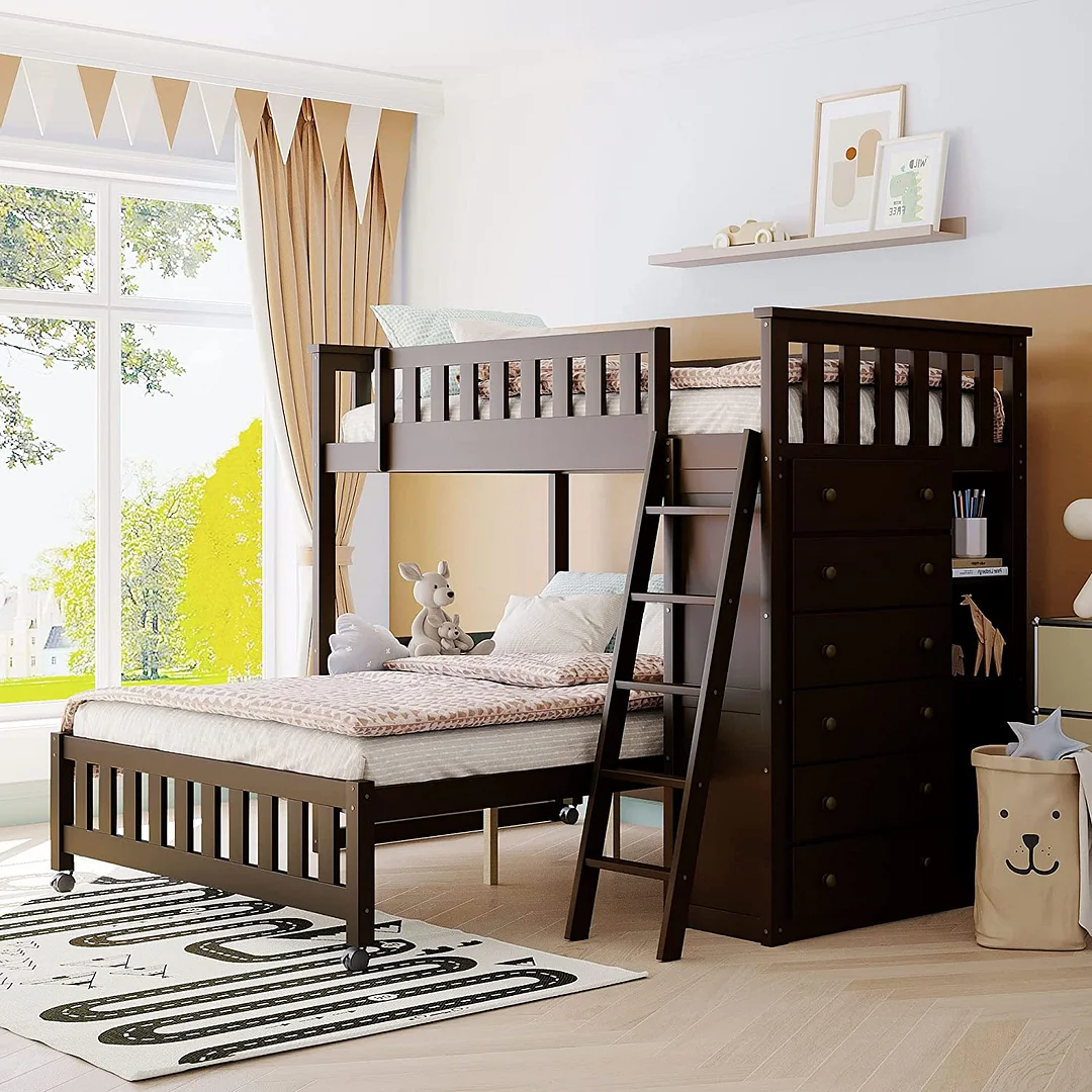 🎄Store Closing Sale💖Bunk Bed-  Espresso +6drawers +3shelves