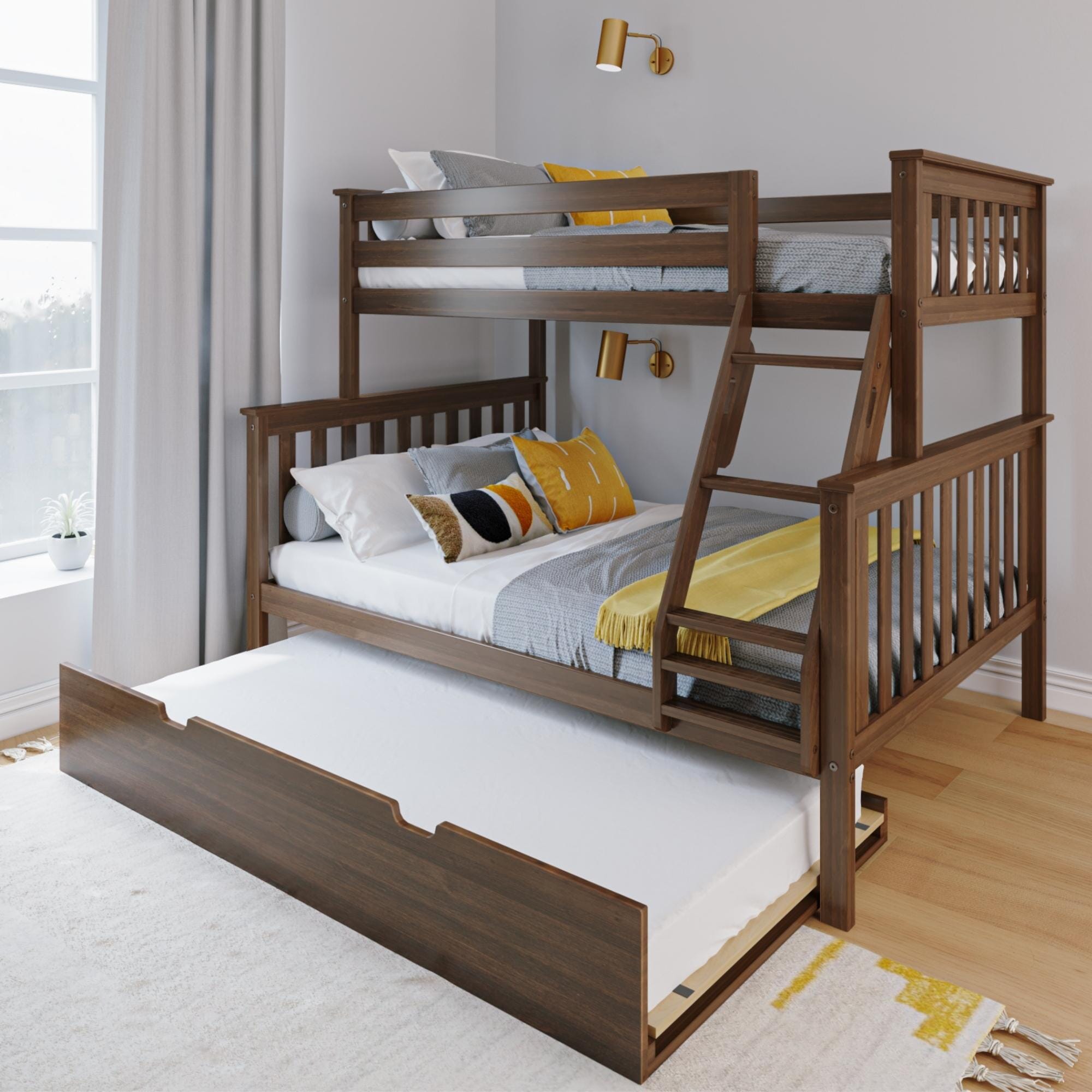 🎄Store Closing Sale💖Kids Solid Wood Twin-Over-Full Bunk Bed + Trundle Bed