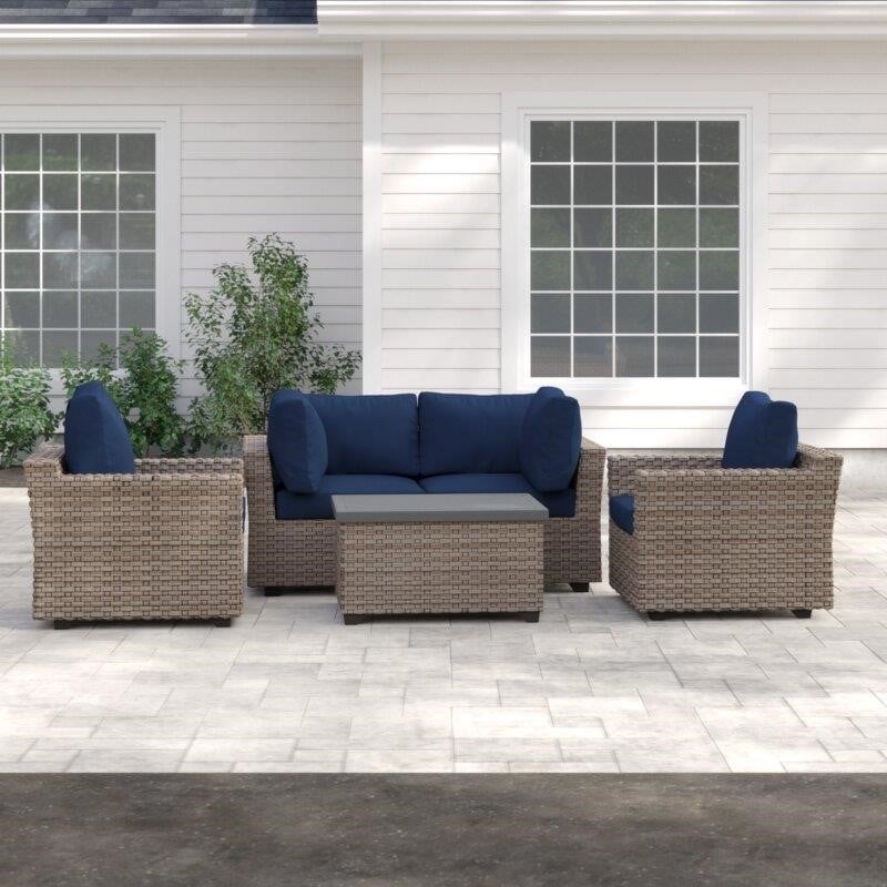 Rochford Wicker/Rattan 4 - Person Seating Group with Cushions