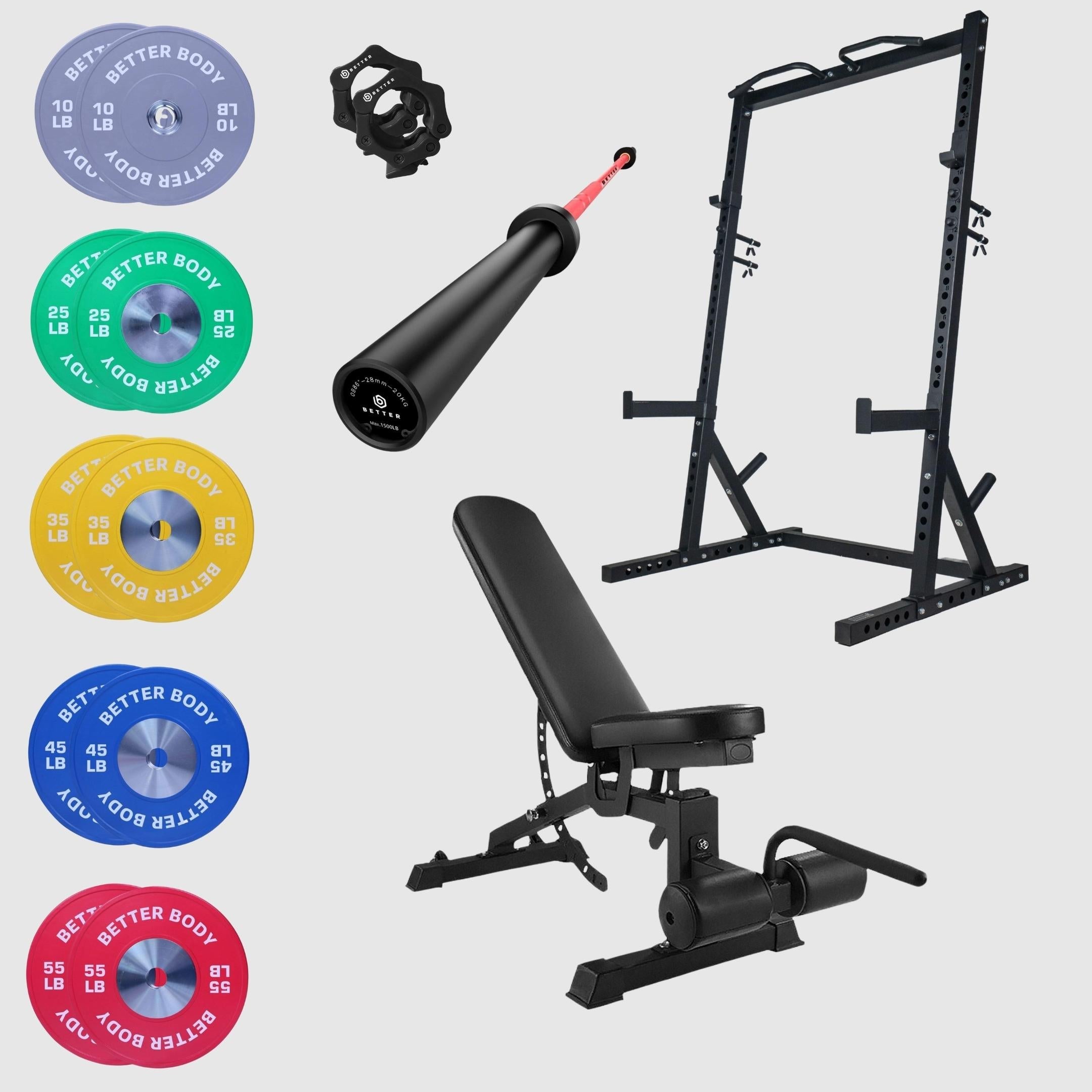 Power Bundle with Incline Squat Rack | 10-55lbs Competition Plates