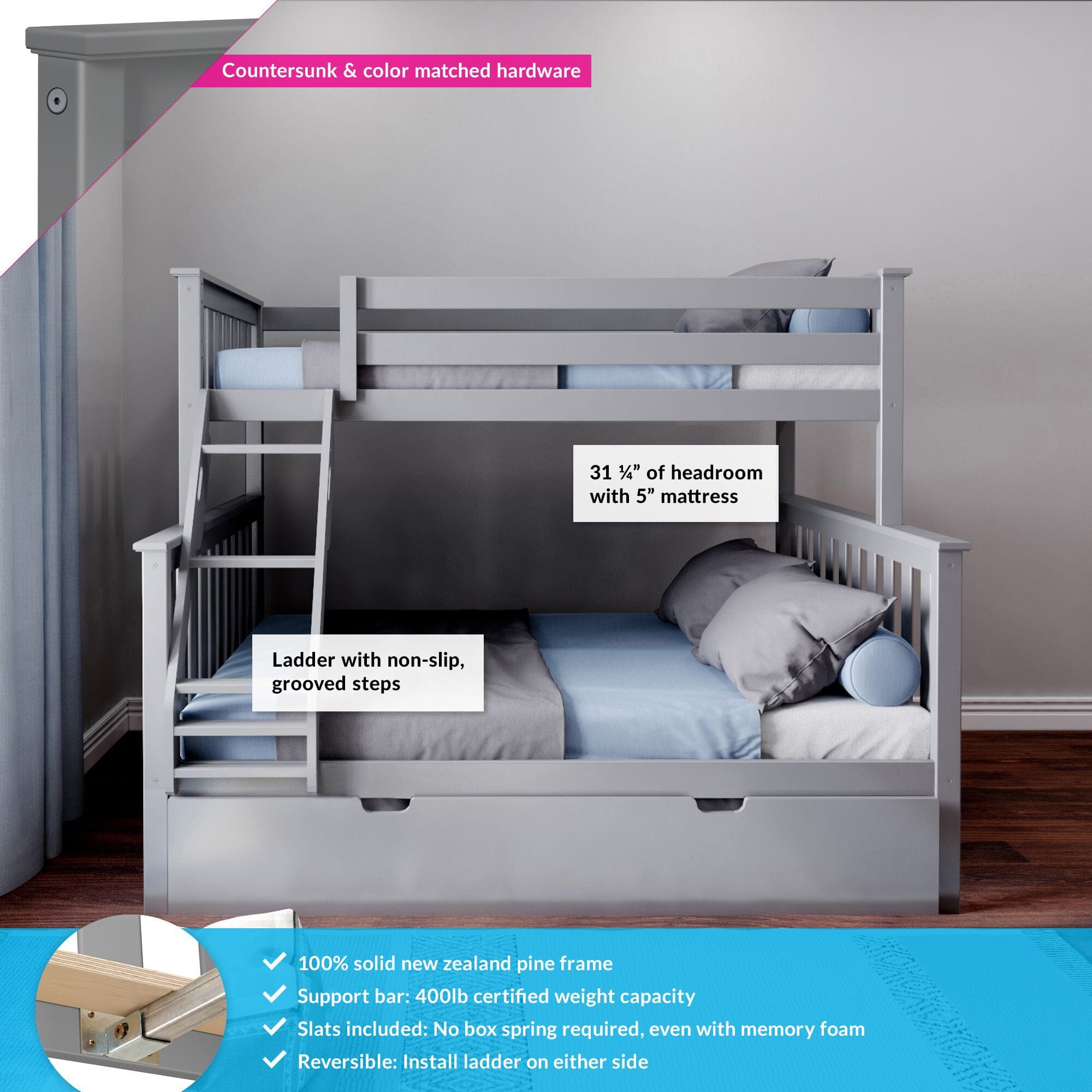🎄Store Closing Sale💖Kids Solid Wood Twin-Over-Full Bunk Bed + Trundle Bed