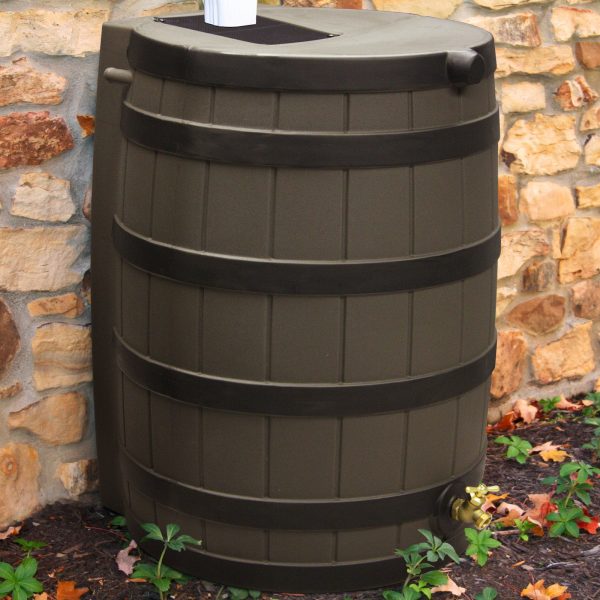 40 Gallon Rain Barrel with Darkened Ribs   Oak