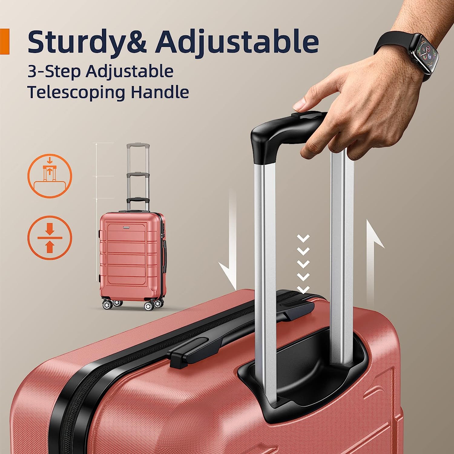 Luggage Sets Expandable PC+ABS Durable Suitcase Sets Double Wheels TSA Lock Rose Gold 3pcs