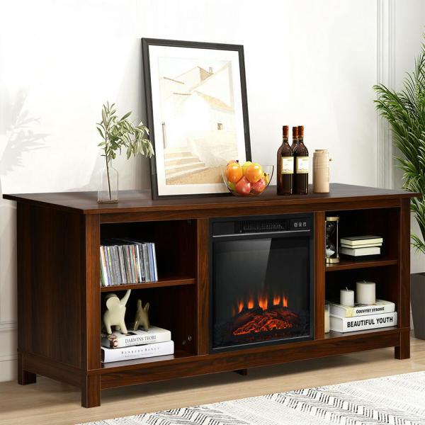 58 in. Fireplace TV Stand with 18 in. 1400-Watt Electric Fireplace 65 in. Walnut (2-Tier)