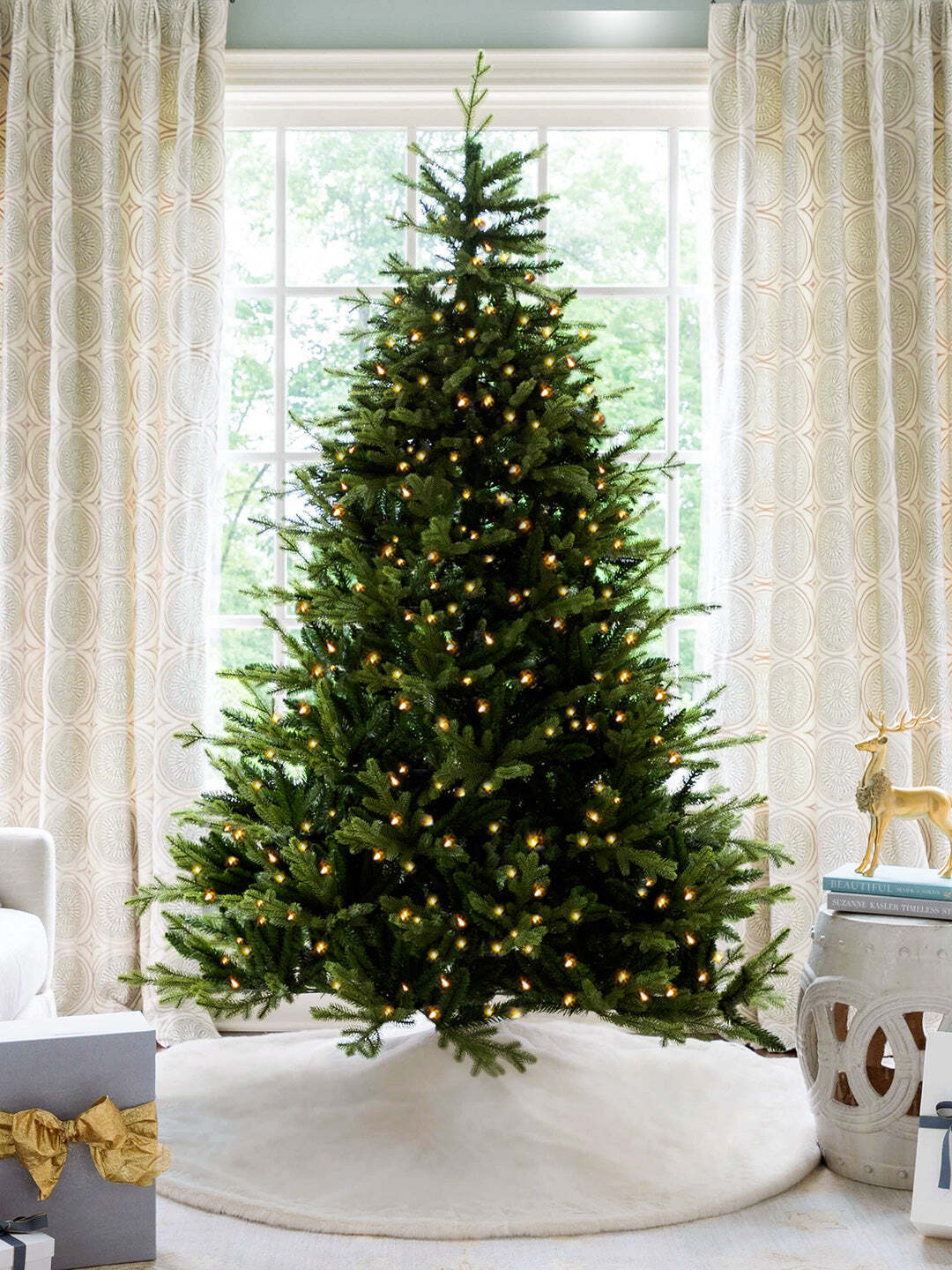 6.5' Scarlet Fir Artificial Christmas Tree with 600 Warm White Led Lights