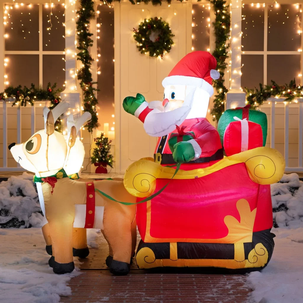 6ft Inflatable LED Santa Claus on Sleigh Decoration