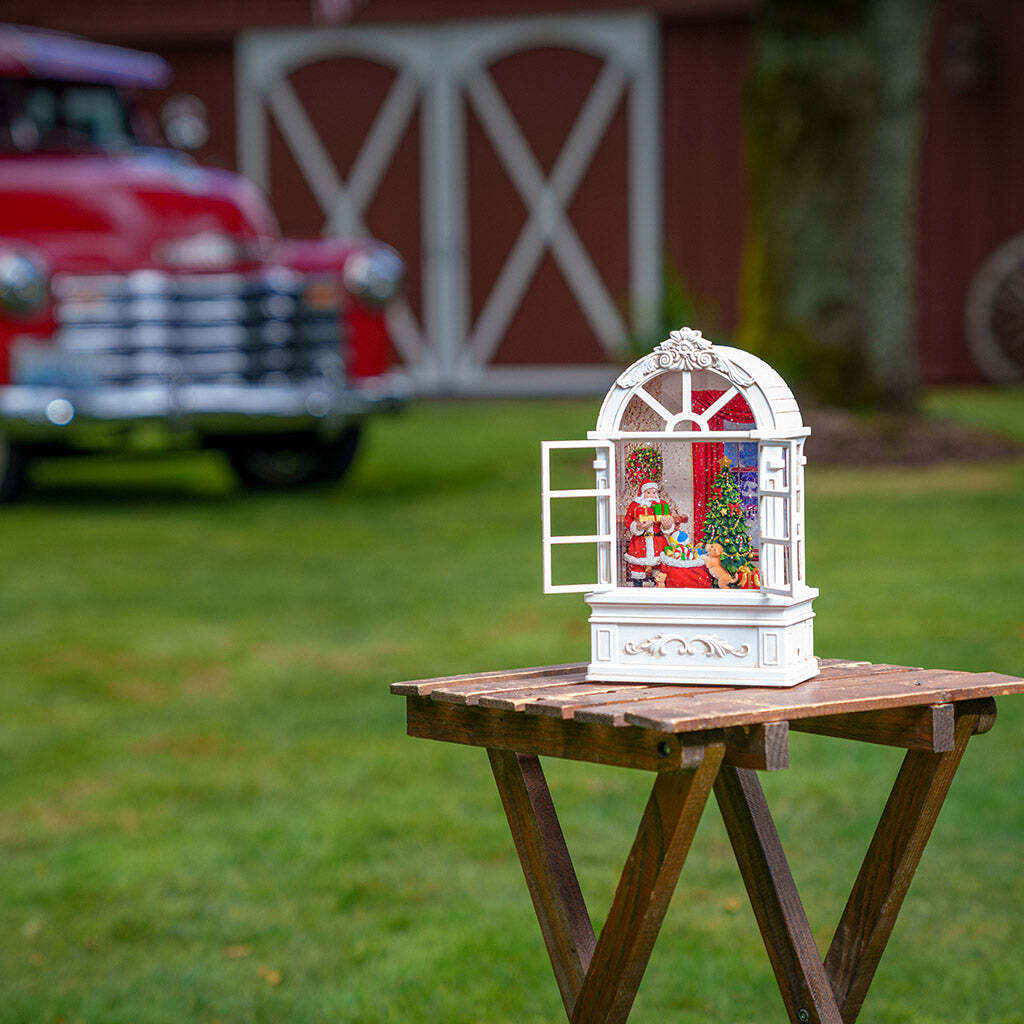 White Window with Santa Lighted Water Globe