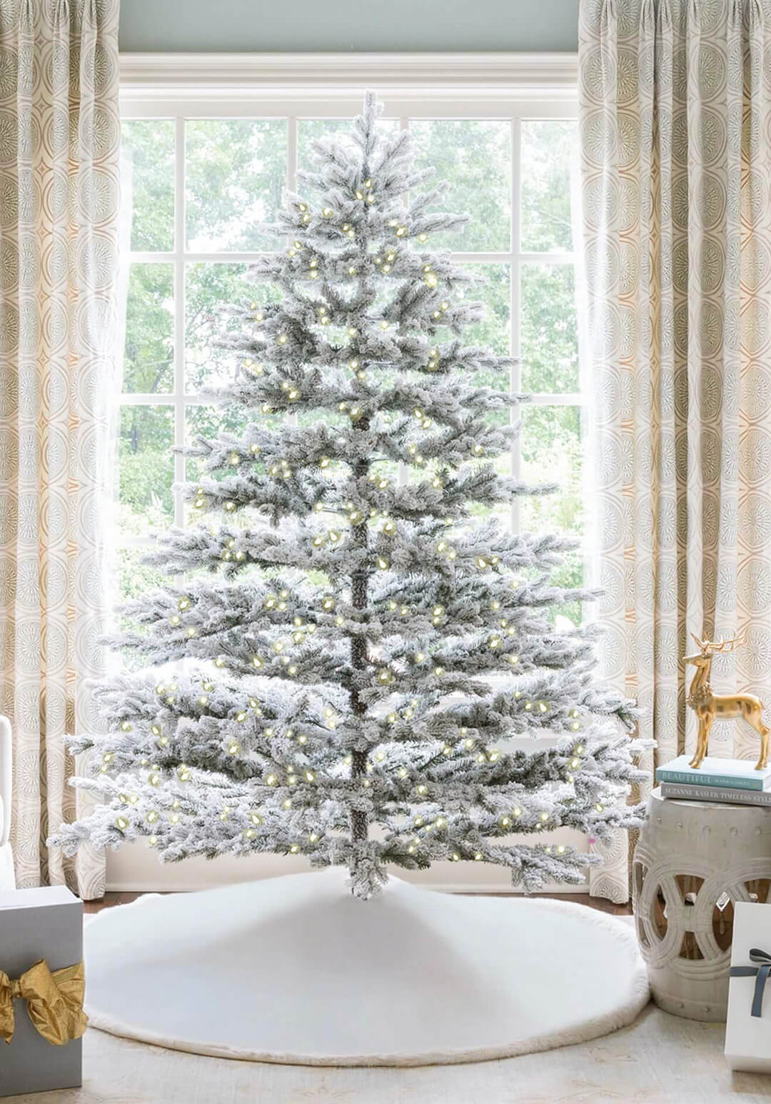 9' Rushmore Flock Artificial Christmas Tree 1000 Warm White Led Lights