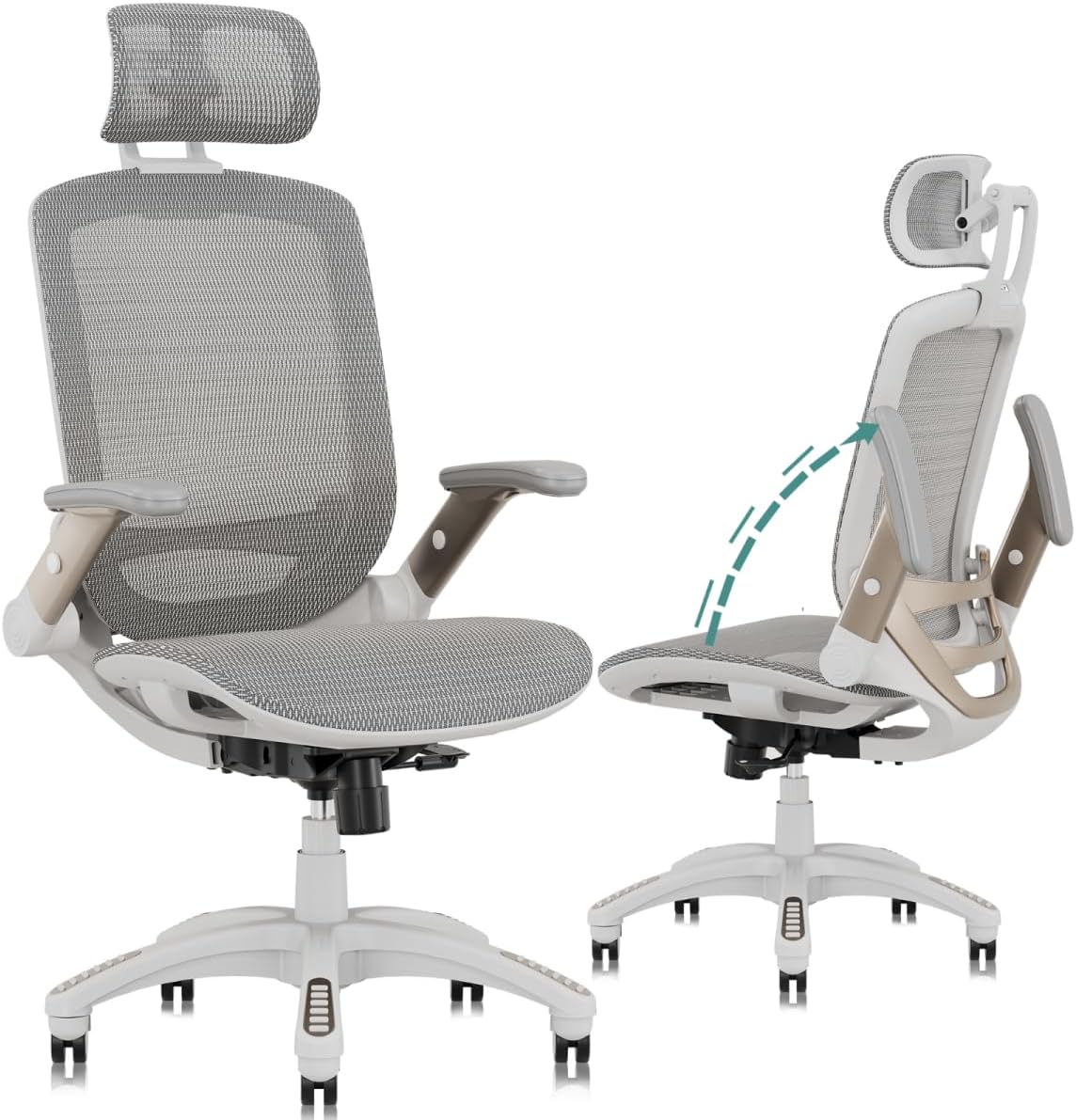 Ergonomic Mesh Office Chair, High Back Desk Chair - Adjustable Headrest with Flip-Up Arms, Tilt Function, Lumbar Support and PU Wheels, Swivel Computer Task Chair
