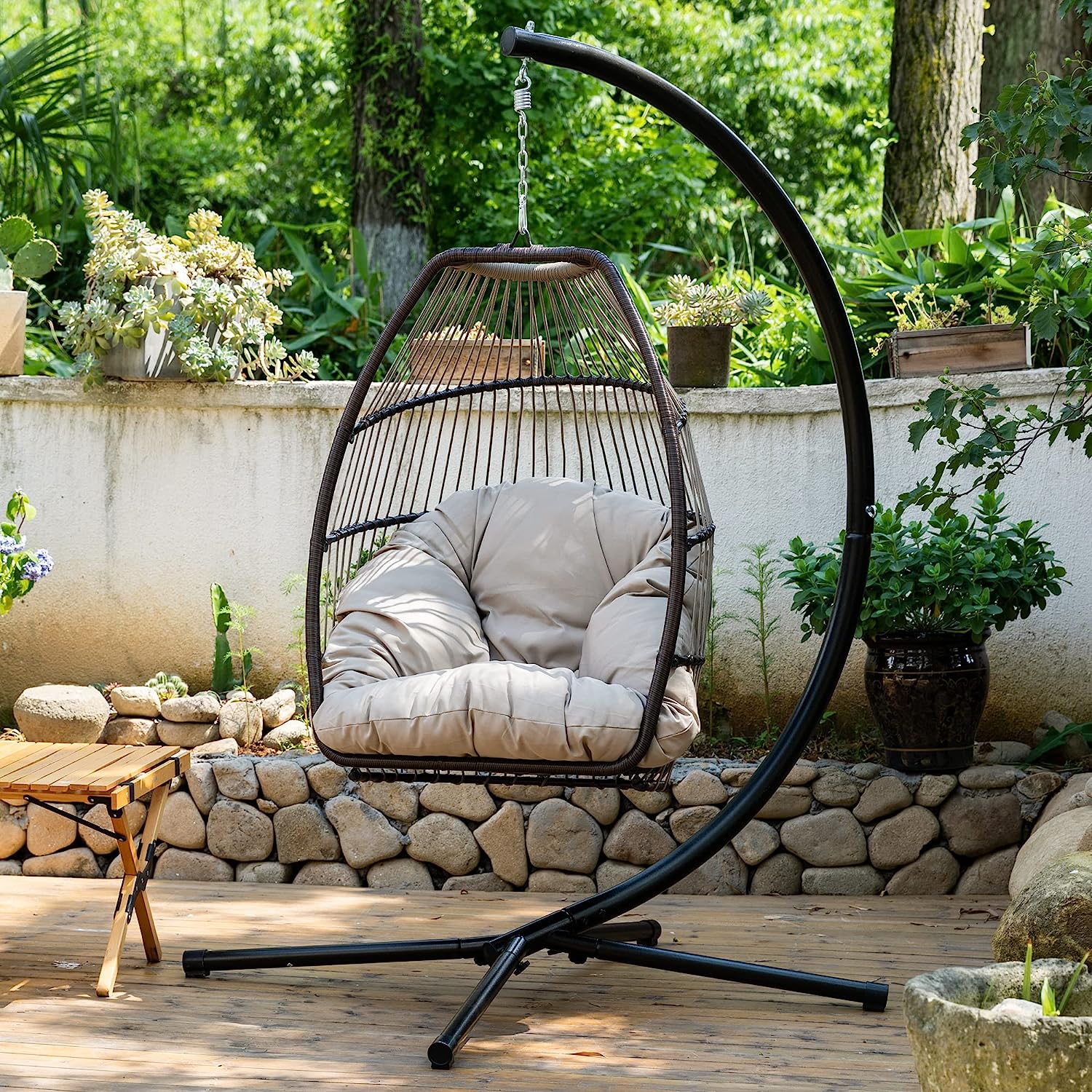 Hanging Swing Chair Egg Chair Hammock Chair Basket Chair UV Resistant Cushion with Stand for Indoor Bedroom Outdoor Garden Backyard,Blue