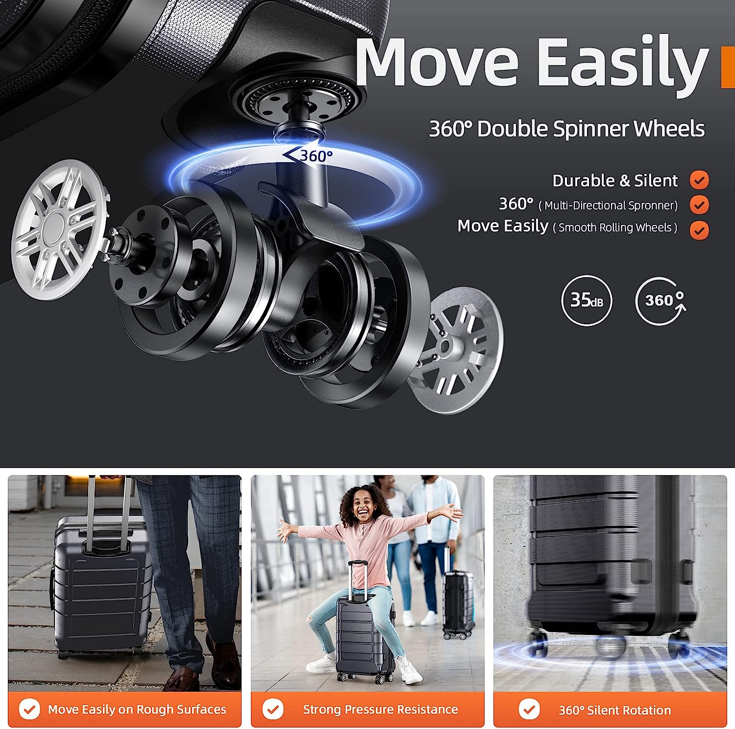 Luggage Sets Expandable Suitcase Double Wheels TSA Lock (Gray)