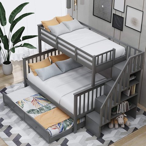 🎄Store Closing Sale💖twin-over-full-bunk-bed-with-and-guard-rail