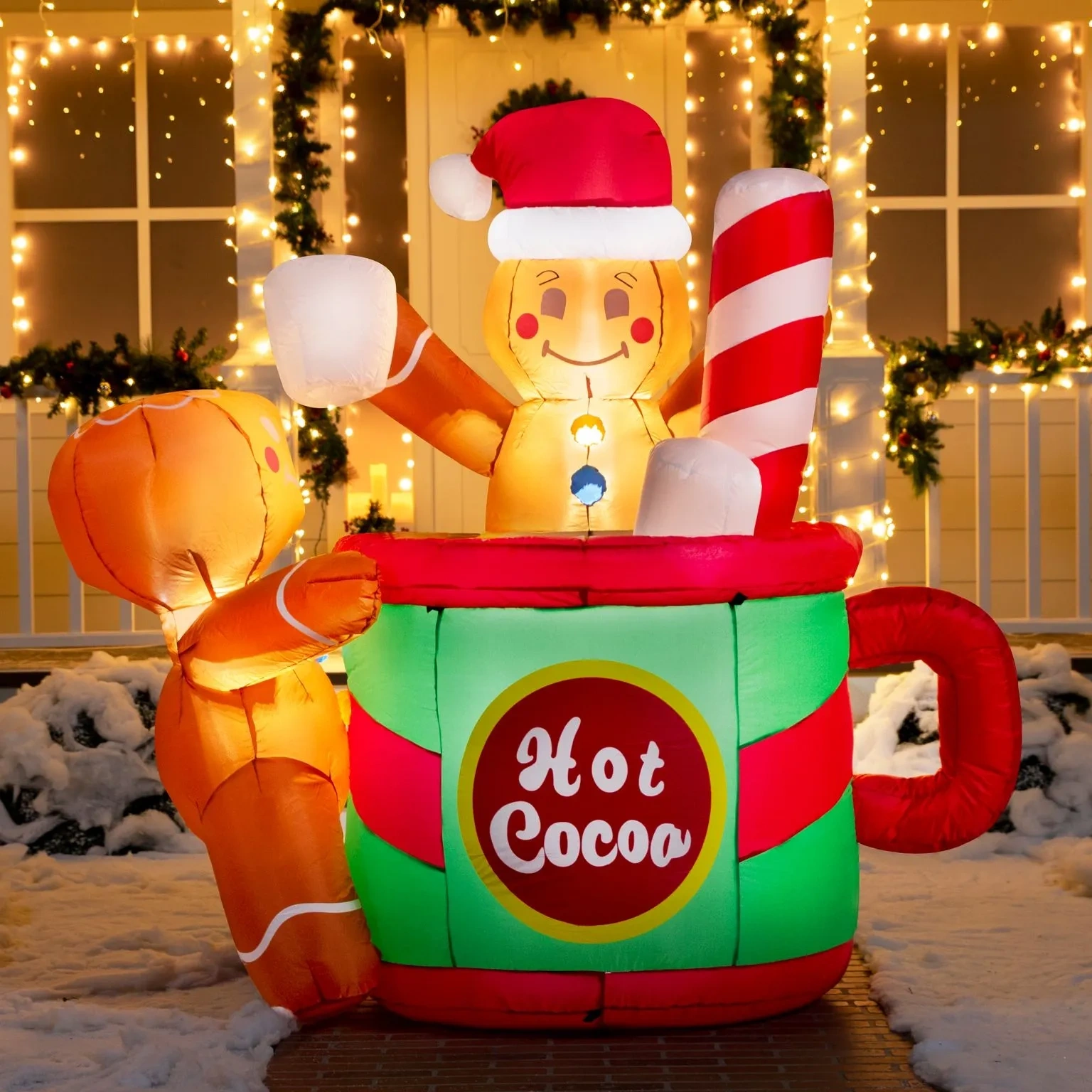 6ft Inflatable Gingerbread Man in Hot Cocoa Mug