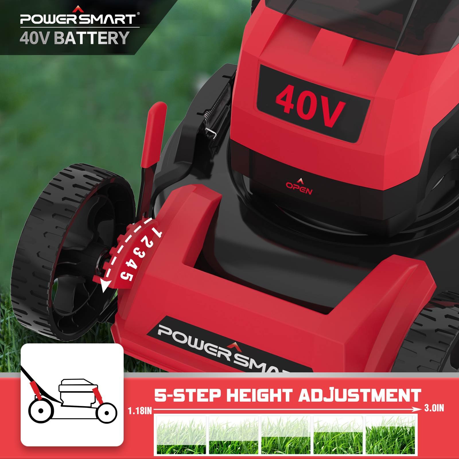 40V 17-inch 3-in-1 Cordless Brushless Walk Behind Push Lawn Mower W/4.0Ah Battery and Charger,PS76418AP