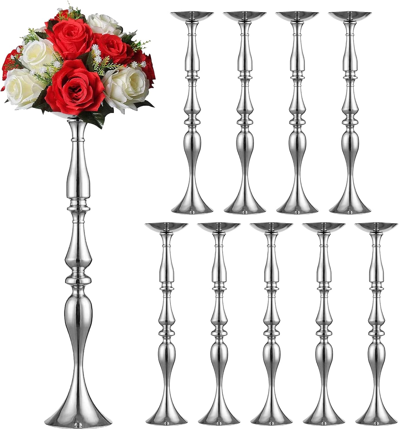 Tall Metal Centerpieces for Wedding 31.5inch - Silver Flower Stand Table Centerpiece for Event Birthday Party Road Lead