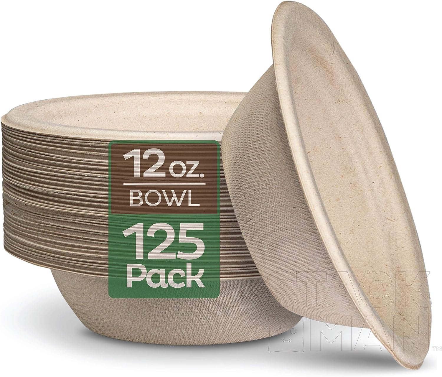 Paper Plates, 100% Compostable Heavy Duty Disposable Plate - [125-Pack] - {PFAS-Free} - {BPI Certified} - [9 Inch] Eco-Friendly, Biodegradable Bagasse Natural Brown 9