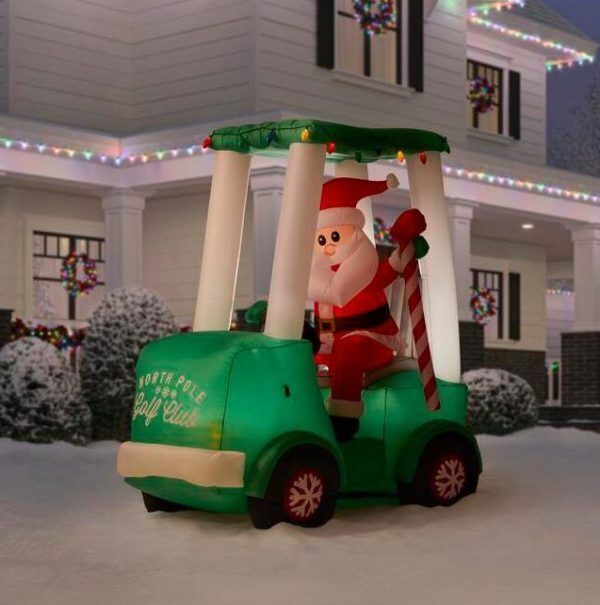 6 ft inflatable santa with golf cart scene