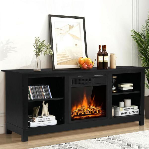 58 in. 2-Tier Fireplace TV Stand W/18 in. 1500W Electric Fireplace 65 in. Black