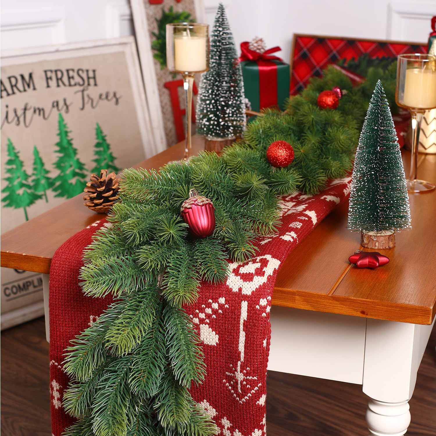 6FT(180 cm) Artificial Christmas Greenery Garland,Real Touch Stereo Pine Garland