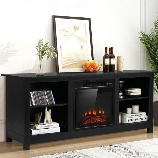 58 in. 2-Tier Fireplace Tv Stand W/18 in. 1400-Watt Electric Fireplace 65 in. Black