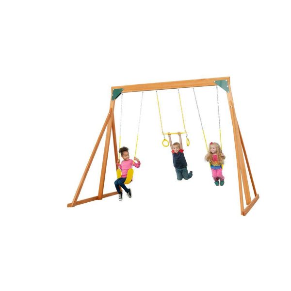 3800-Y Trailside Complete Wood Swing Set with Yellow Playset Accessories
