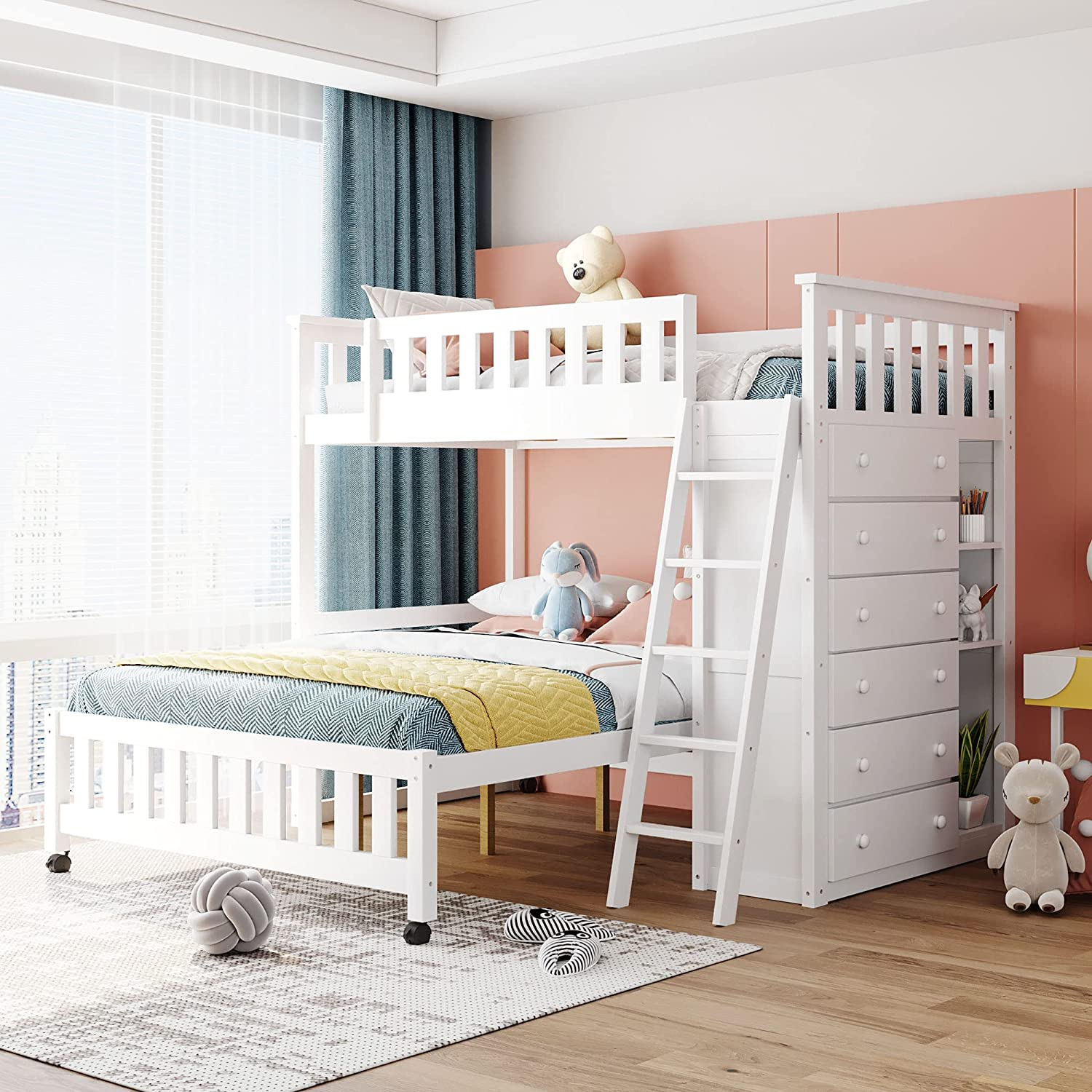 🎄Store Closing Sale💖Bunk Bed-  Gray +6drawers +3shelves