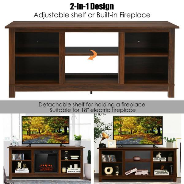 58 in. Fireplace TV Stand with 18 in. 1400-Watt Electric Fireplace 65 in. Walnut (2-Tier)