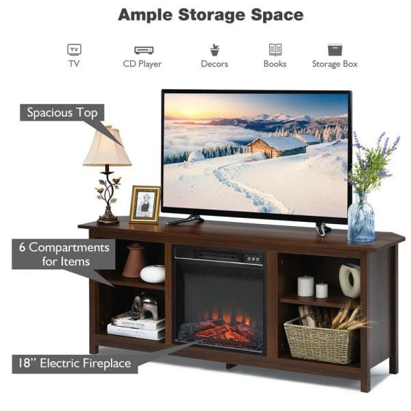 58 in. Fireplace TV Stand with 18 in. Electric Fireplace Up to 65 in. Coffee (2-Tier)