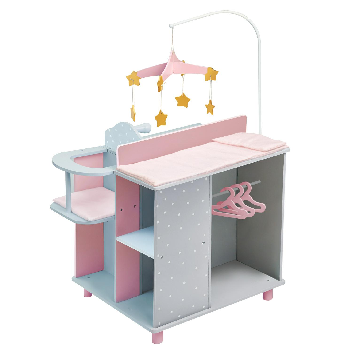 Olivia's Little World Kids Polka Dots Princess Baby Doll Changing Station with Storage, Gray/Pink