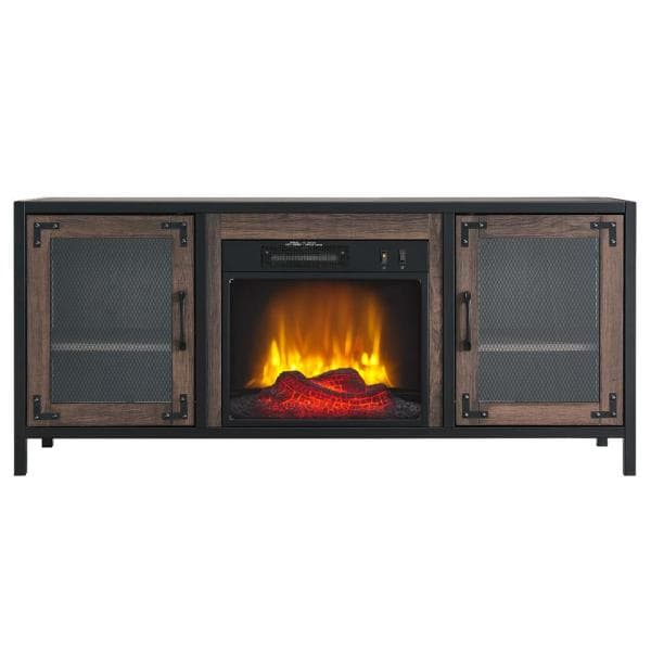 54 in. Media Electric Fireplace Full Metal Industrial Frame in Charcoal Oak