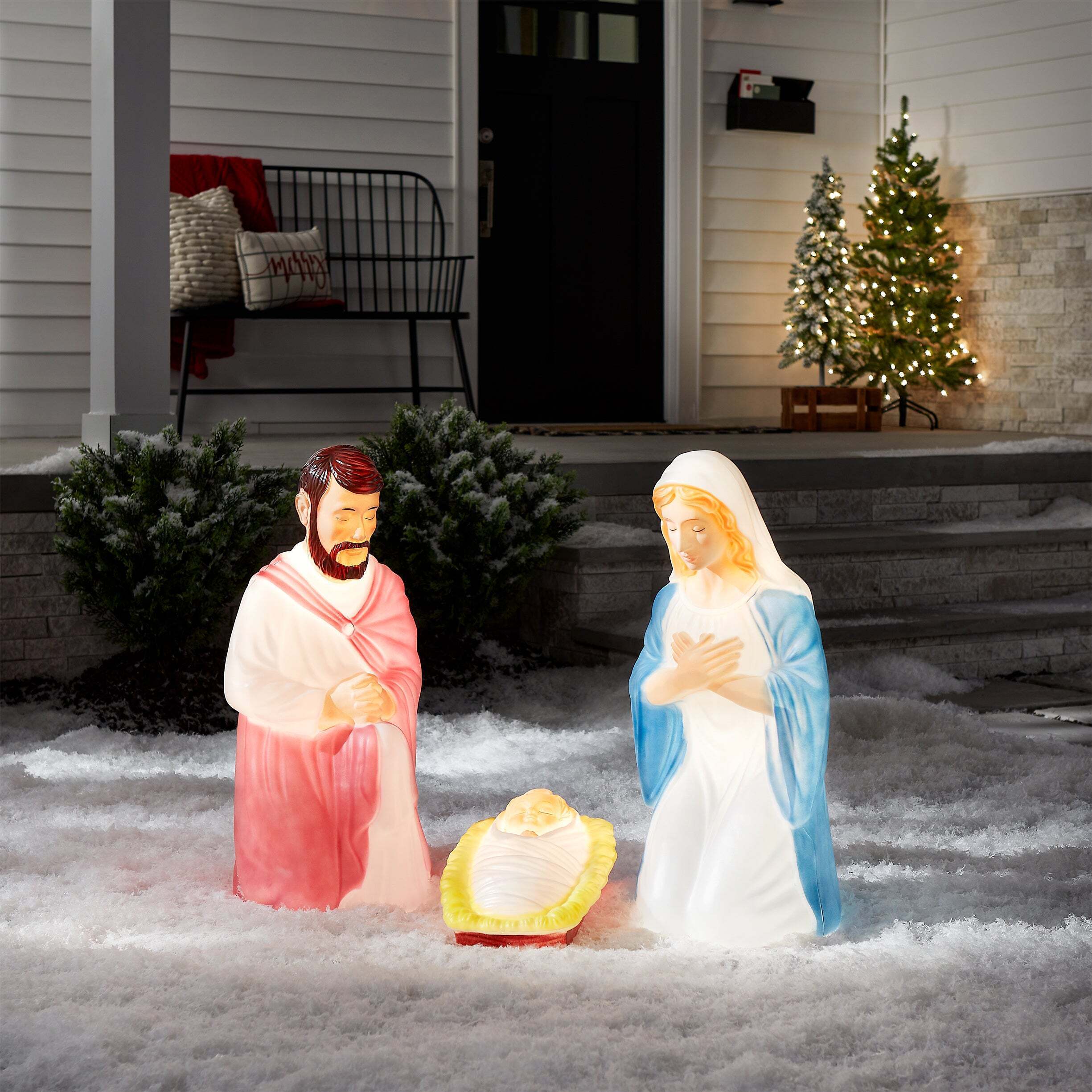 National Tree Company Mary, Joseph and Jesus Nativity Scene, Lights Inside, Plug In, Christmas Collection, 28 Inches