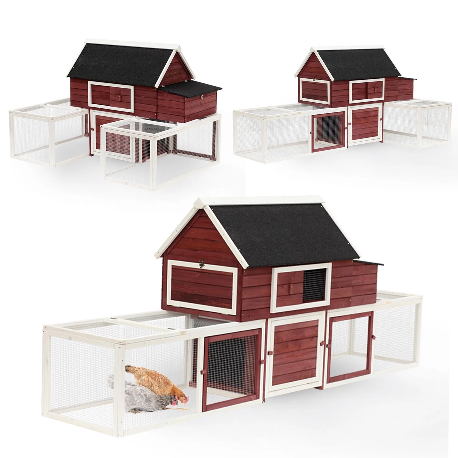 Pawhut Wooden Customizable Backyard Chicken Coop With Nesting Box and Runs, 114