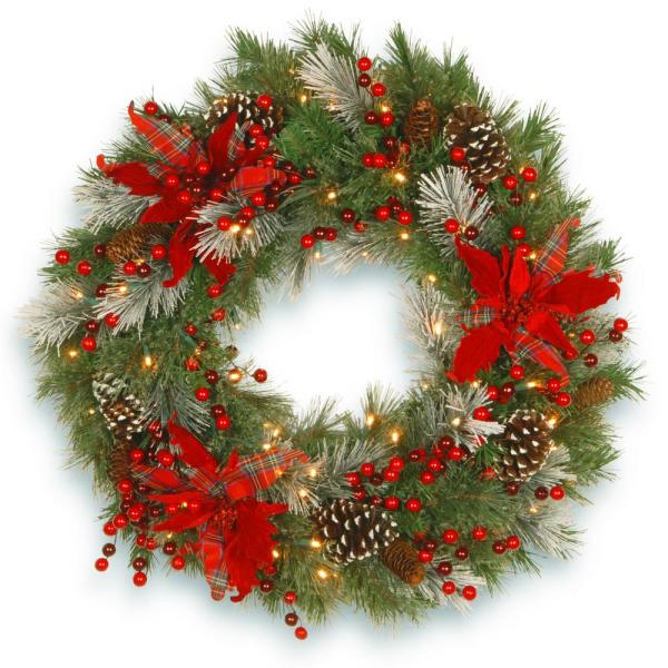 30 in. Battery Operated Decorative Collection Tartan Plaid Wreath with Warm White LED Lights