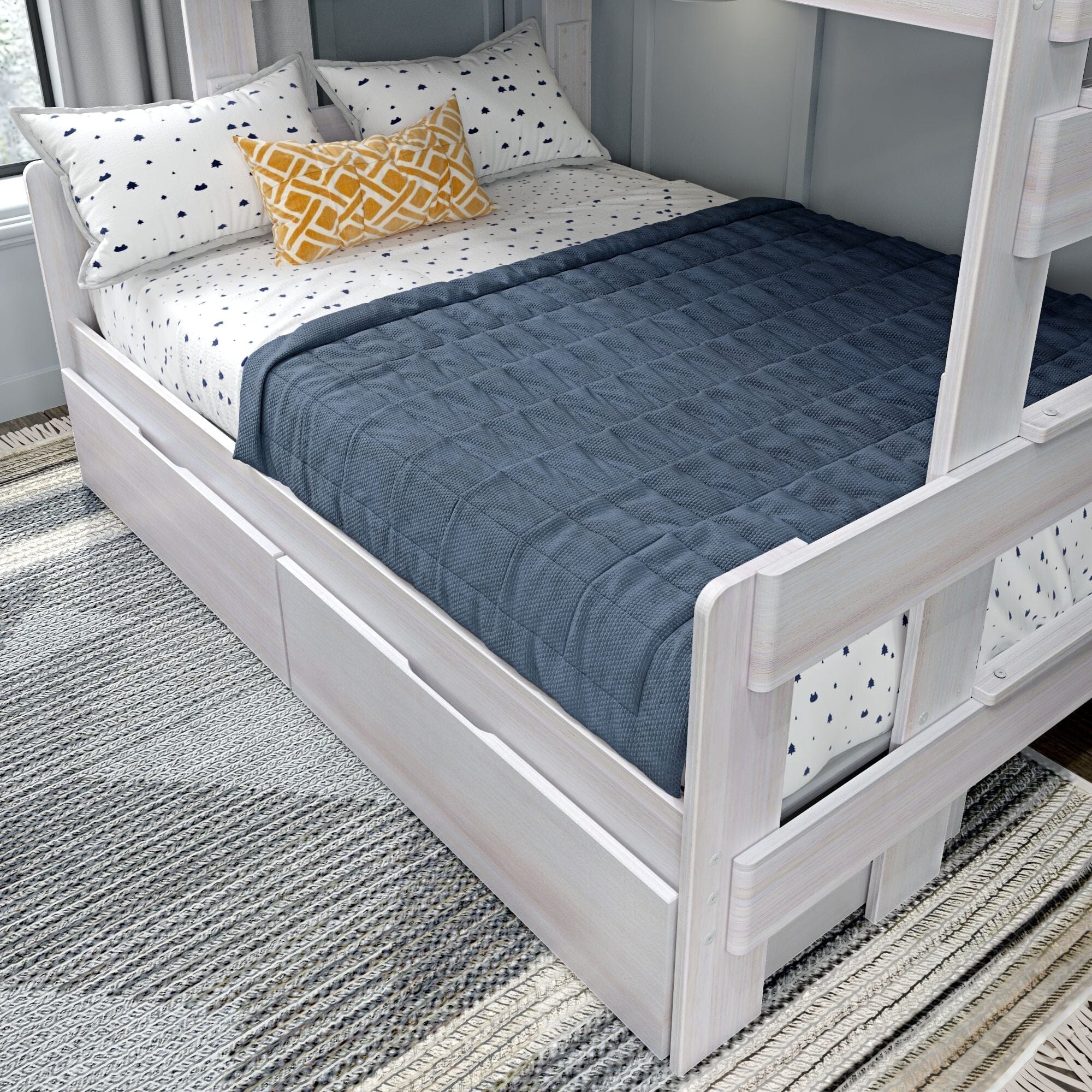 🎄Store Closing Sale💖Modern Farmhouse Twin over Full Bunk Bed with Storage Drawers