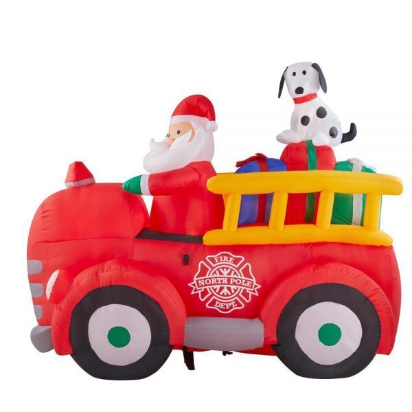 5 ft inflatable santa driving vintage fire truck scene