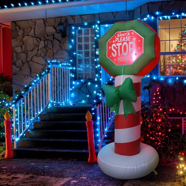 4Ft Christmas Candy Santa Stop Here Inflatable
