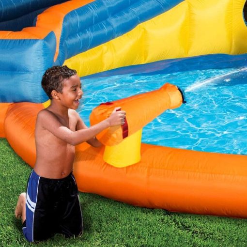 BANZAI Pipeline Twist Kids Inflatable Outdoor Backyard Water Pool Aqua Splash Park and Slides with Climbing Wall, Water Cannons, & Clubhouse, Ages 5+