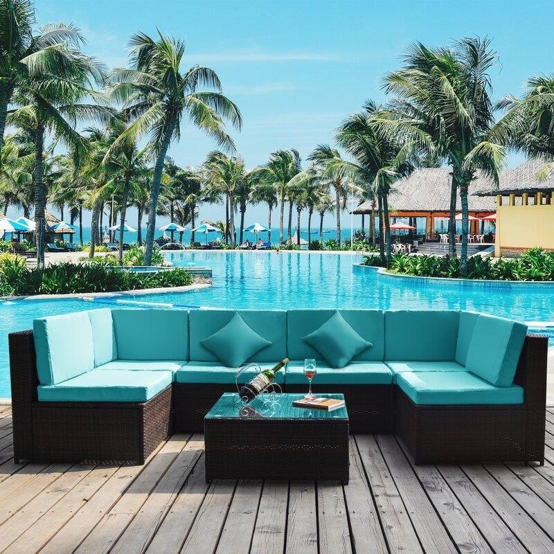 Sondra Wicker/Rattan 6 - Person Seating Group with Cushions