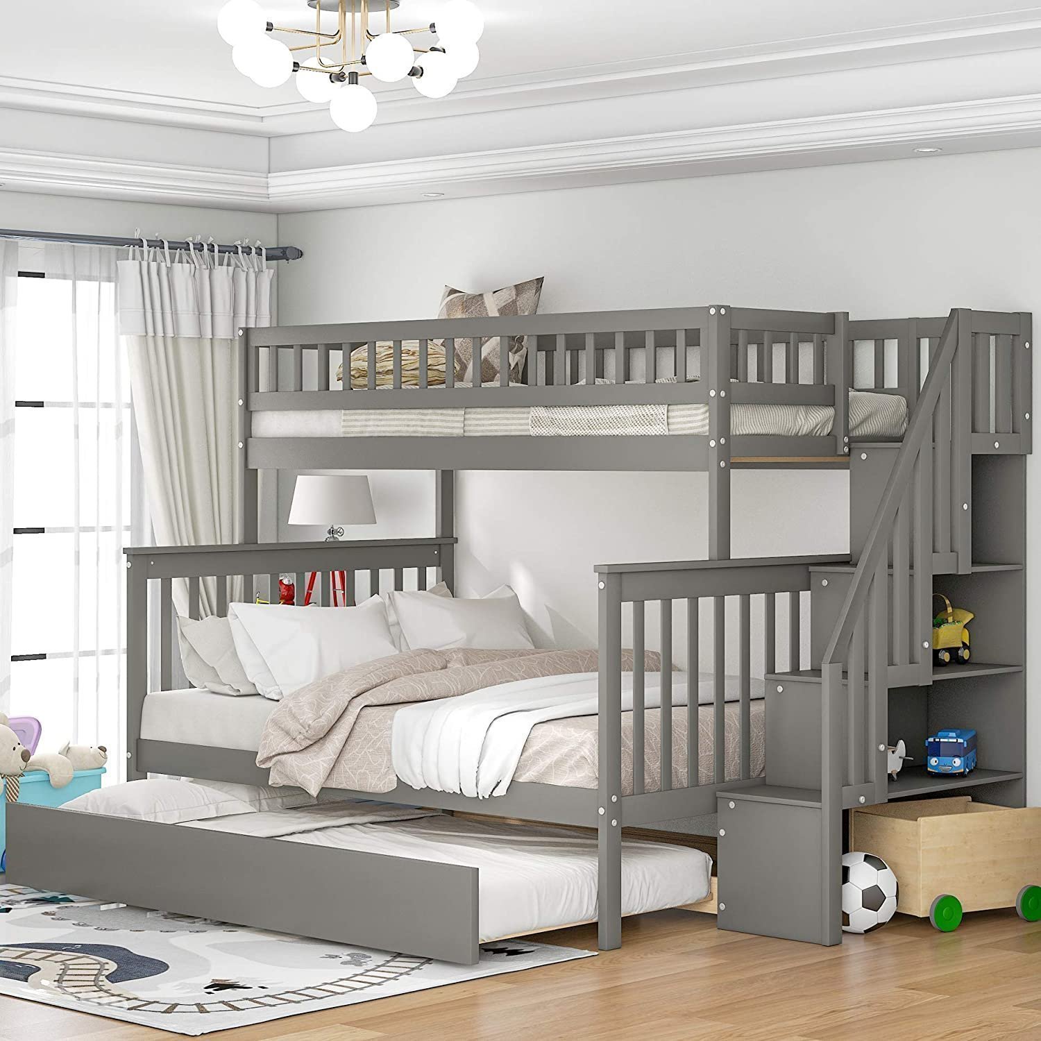 🎄Store Closing Sale💖twin-over-full-bunk-bed-with-and-guard-rail