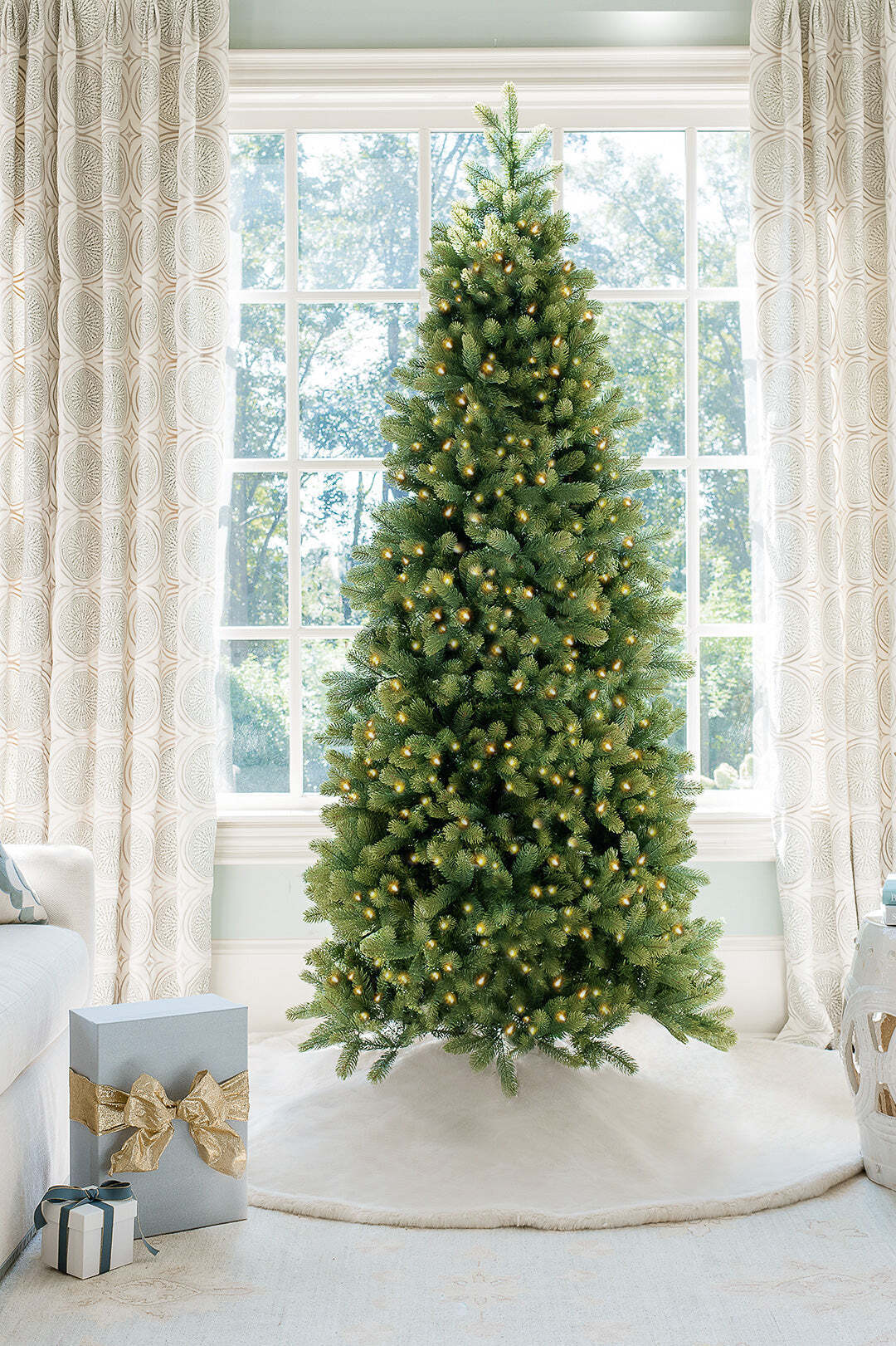 6.5' Royal Fir Slim Quick-Shape Artificial Christmas Tree with 500 Warm White & Multi-Color LED Lights