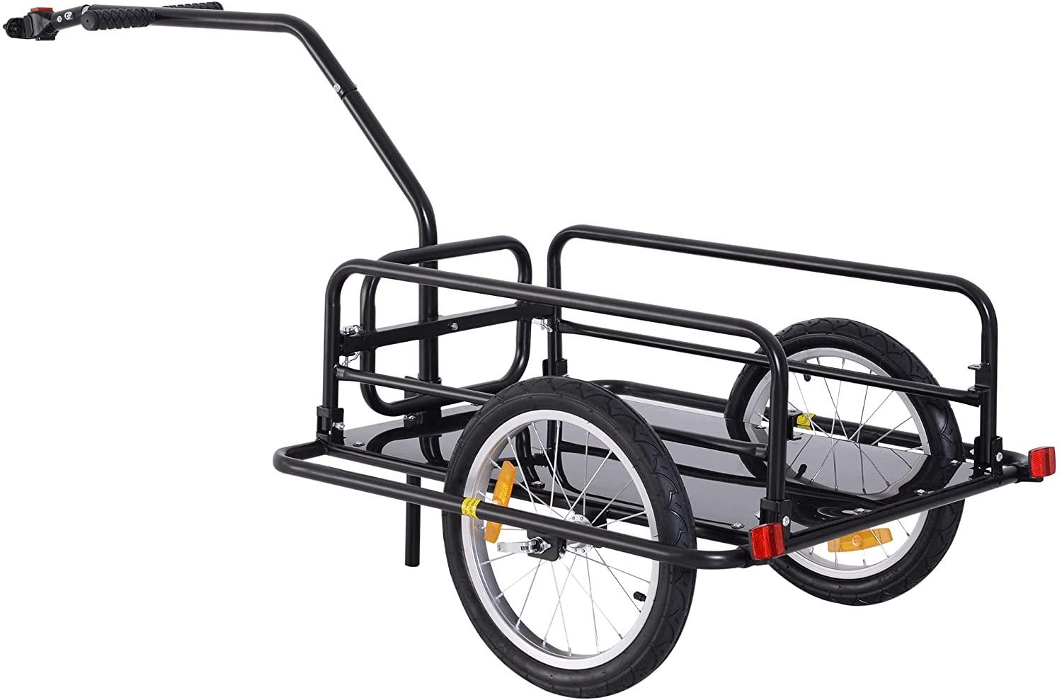 Aosom Foldable Bike Cargo Trailer Cart with Hitch, 80lbs Capacity, 16in Wheels, Black