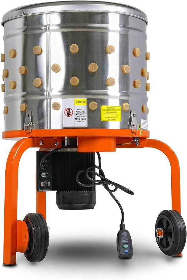 SuperHandy Chicken Plucker De-Feather Remover Poultry and Fowl Food Processor Electric Stainless Steel Heavy Duty 1HP 120VAC 280RPM GFCI Connector 92 Soft Fingers 20��� Drum Diameter