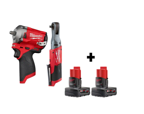 2554-20-2557-20-48-11-2412 M12  12V Lithium-Ion Brushless Cordless  3/8 in. Impact Wrench   3/8 in. Ratchet with two 3.0 Ah Batteries