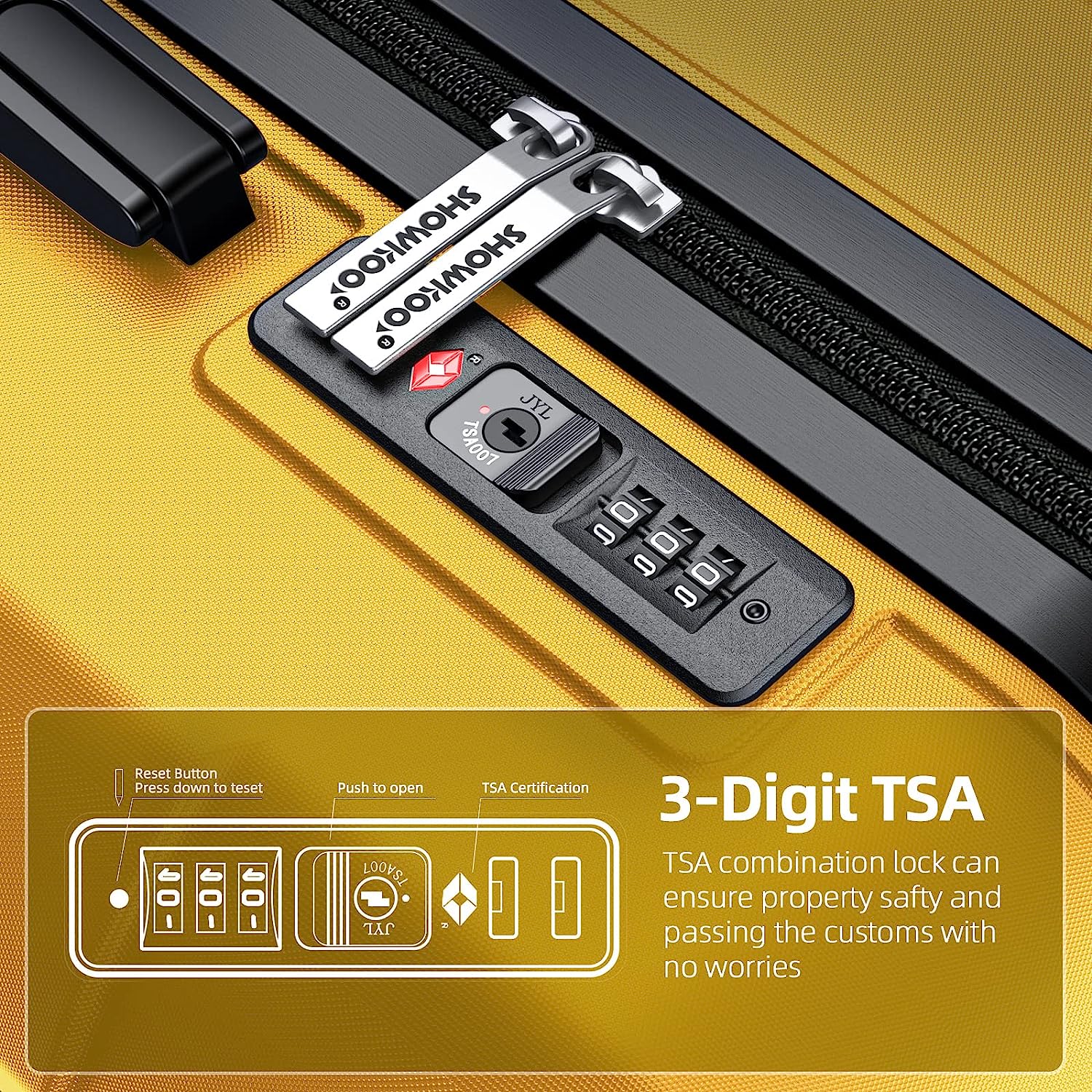 Luggage Sets Expandable PC+ABS Durable Suitcase Sets Double Wheels TSA Lock Yellow 3pcs